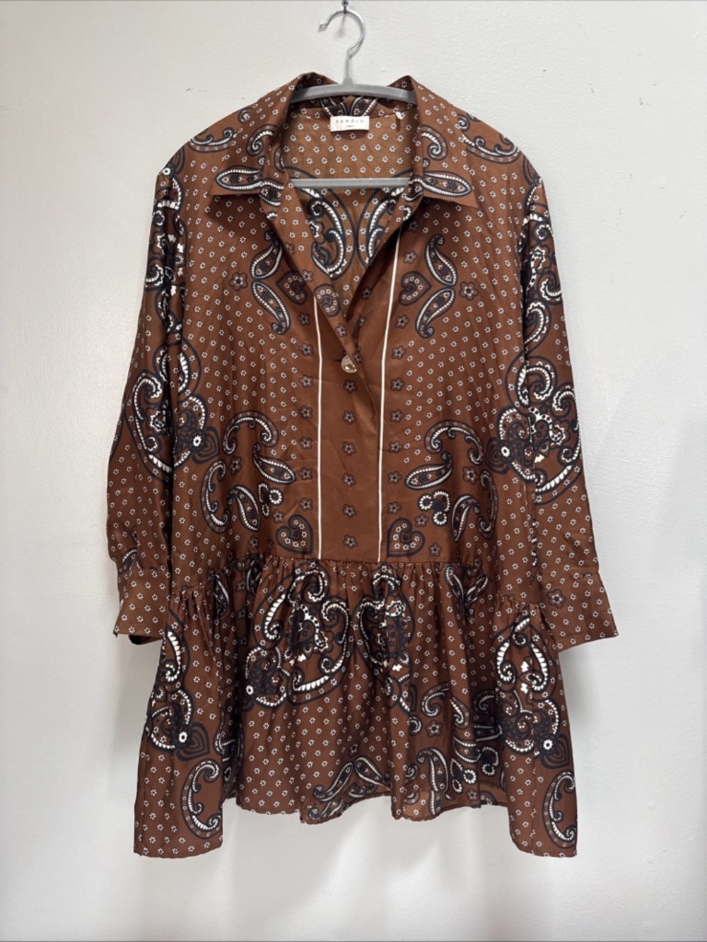 Sandro Paris Brown Floral Print Scarf dress
